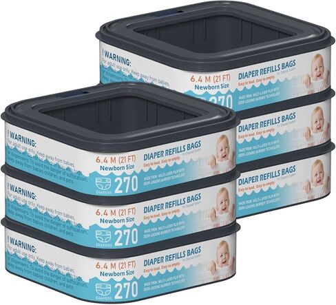 Square Starter Refills Disposal Bags Refill Compatible with Diaper Genie Classic, Compact and Select Pails, Hold Up to 165 Newborn-Sized Diapers Per Refill, 6 Pack in Kuwait