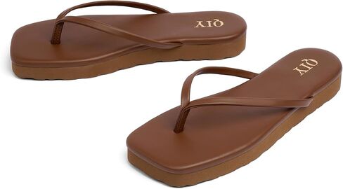 Flip Flops for Women Square Toe Platform Sandals Slides, Dark Brown, 7.5 | Memory Foam Insole - Lightweight and Comfortable, Women Footwear Summer Thong Sandals for Women 2026 in Kuwait
