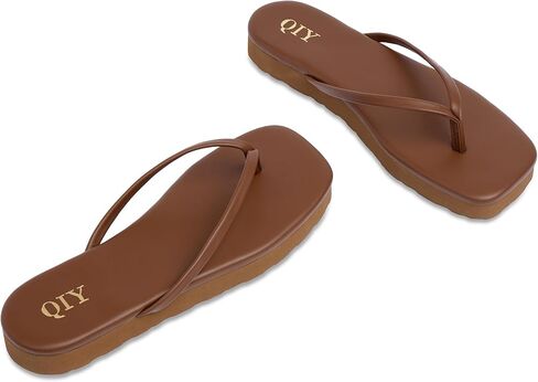 Flip Flops for Women Square Toe Platform Sandals Slides, Dark Brown, 7.5 | Memory Foam Insole - Lightweight and Comfortable, Women Footwear Summer Thong Sandals for Women 2026 in Kuwait