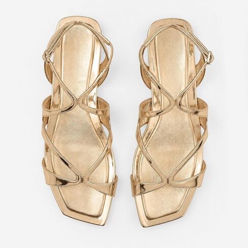 Womens Strappy Flat Sandals Square Toe Ankle Strap Buckle Sandals in Kuwait