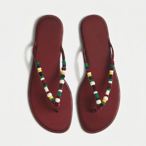 Beaded Flat Thong Sandals for Women Color Slip On Summer Flip Flops in Kuwait