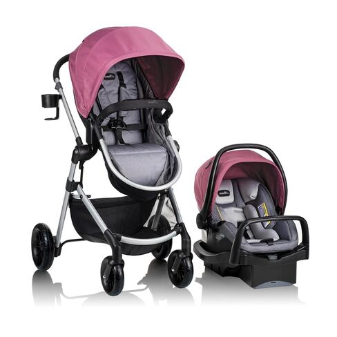 Evenflo Pivot Modular Travel System w/LiteMax Preemie and Infant Car Seat | 6 Modes of Use, Rear-Facing Mode for Infants 3-30 lbs, Stroller use up to 50 lbs (Dusty Rose Pink) in Kuwait