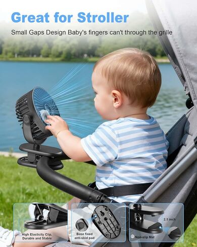 Portable Clip on Fan, Rechargeable Stroller Fan, USB Desk Fans With TYPE-C Port 5200 mAh Battery Operated 3 Speed 360° Rotatable Personal Small Mini Table Fan for Pram Car Seat Crib Golf Cart Camping in Kuwait