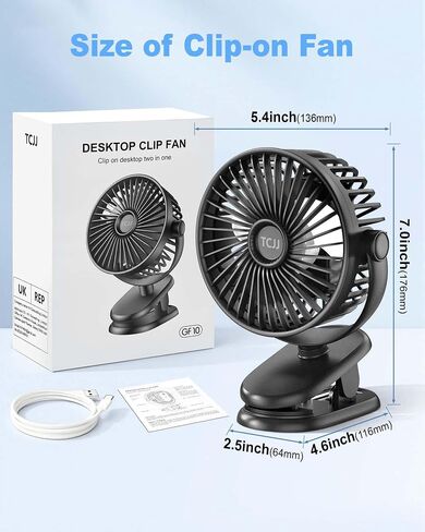Portable Clip on Fan, Rechargeable Stroller Fan, USB Desk Fans With TYPE-C Port 5200 mAh Battery Operated 3 Speed 360° Rotatable Personal Small Mini Table Fan for Pram Car Seat Crib Golf Cart Camping in Kuwait