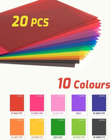 20 Pcs Color Correction Gel Light Filter, Transparency Film Plastic Sheets Colored Overlays Color Lighting Gel Filter, 10 Colors A4 Size in Kuwait