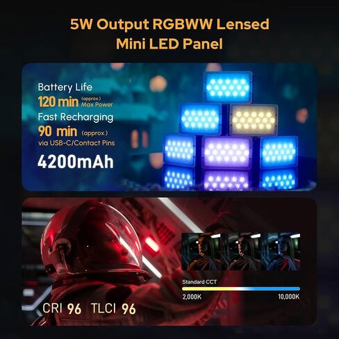 Aputure MC Pro RGBWW On Camera Video Light,5W High Brightness 1585 Lux at 0.5m,2000-10000K Adjustable Magnetic Attraction and IP65 Weatherproo for Photography,Videographer in Kuwait