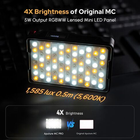 Aputure MC Pro RGBWW On Camera Video Light,5W High Brightness 1585 Lux at 0.5m,2000-10000K Adjustable Magnetic Attraction and IP65 Weatherproo for Photography,Videographer in Kuwait