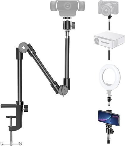 KDD Webcam Stand Camera Mount with Phone Holder, 22 Inch Foldable Flexible Gooseneck Cell Phone Clamp & Table Projector Mount, for Logitech C922 C930e C920S C920 C960 Brio 4K, Gopro Hero 8 7 6 5 in Kuwait