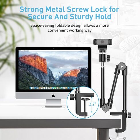 KDD Webcam Stand Camera Mount with Phone Holder, 22 Inch Foldable Flexible Gooseneck Cell Phone Clamp & Table Projector Mount, for Logitech C922 C930e C920S C920 C960 Brio 4K, Gopro Hero 8 7 6 5 in Kuwait