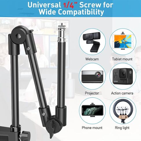 KDD Webcam Stand Camera Mount with Phone Holder, 22 Inch Foldable Flexible Gooseneck Cell Phone Clamp & Table Projector Mount, for Logitech C922 C930e C920S C920 C960 Brio 4K, Gopro Hero 8 7 6 5 in Kuwait