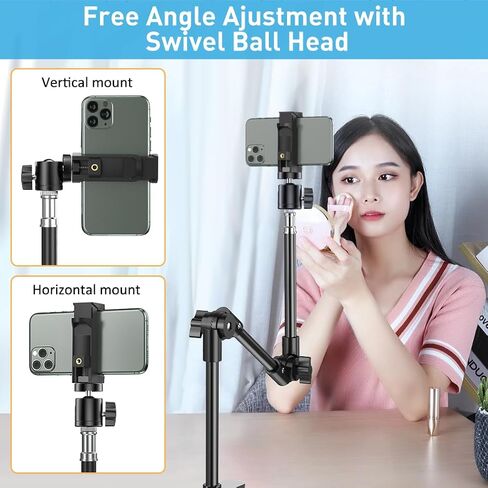 KDD Webcam Stand Camera Mount with Phone Holder, 22 Inch Foldable Flexible Gooseneck Cell Phone Clamp & Table Projector Mount, for Logitech C922 C930e C920S C920 C960 Brio 4K, Gopro Hero 8 7 6 5 in Kuwait