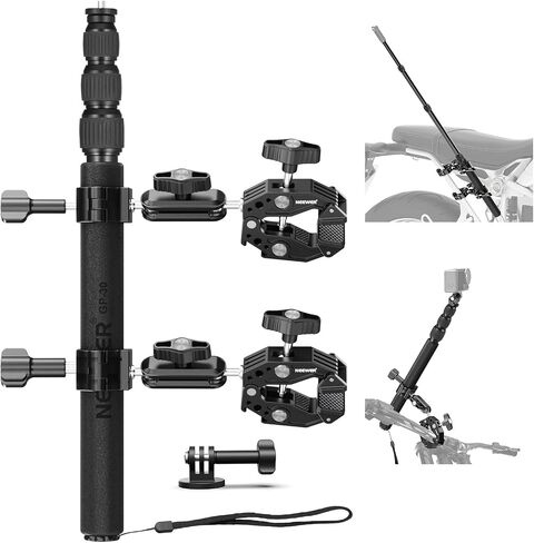 NEEWER Motorcycle Camera Mount Kit, Bicycle Handlebar Invisible Selfie Stick with Dual Ball Heads, Super Clamps, Action Camera Adapter Compatible with GoPro Insta360 DJI AKASO Action Cameras, GP-30 in Kuwait