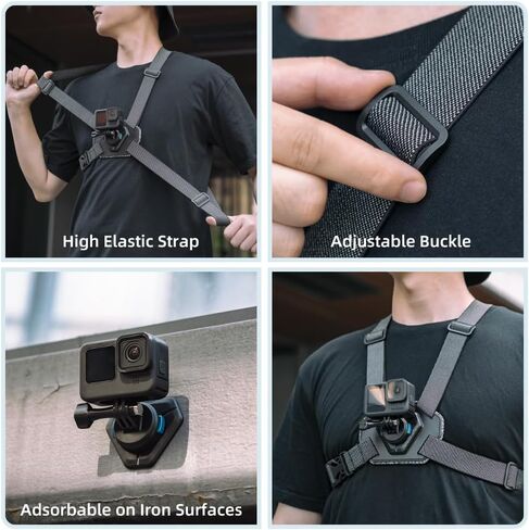 Upgraded Magnetic Chest Mount Harness Strap Body Mount Chesty Compatible with Go Pro Hero 13/12/11/10/9/8/7 Black,DJI Osmo Action 5 Pro/4/3/2,AKASO and More - More Comfortable and Skin Friendly in Kuwait