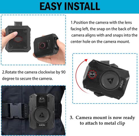 Metal Clip Mount for Axon Taser Body 4 3 2 Camera - Matte Black | Use Holder with Bodycam on Belt or Vest Uniform Webbing, Ratchet Rotation in Kuwait