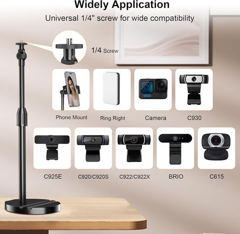 Telescopic Webcam Tripod Stand for Desk with Phone Holder, Desktop Webcam Mount Compatible with C922 C930e C920S C920 C615 C960 C920x Brio 4K, Table Phone Stand with 1/4'' Thread in Kuwait