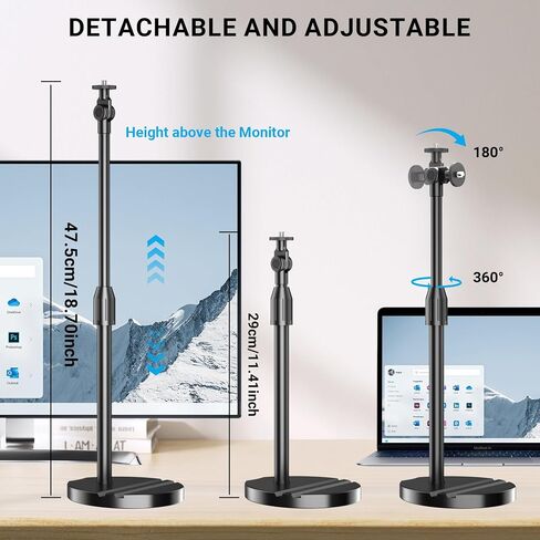 Telescopic Webcam Tripod Stand for Desk with Phone Holder, Desktop Webcam Mount Compatible with C922 C930e C920S C920 C615 C960 C920x Brio 4K, Table Phone Stand with 1/4'' Thread in Kuwait