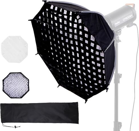 23.6"/60cm Bowens Mount Softbox, Quick Release Octagonal Softbox with Honeycomb Grid, Light Diffusers, Carrying Bag, Professional Soft Box for Studio Photography Lighting Flash in Kuwait
