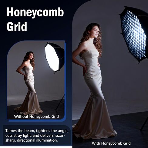 23.6"/60cm Bowens Mount Softbox, Quick Release Octagonal Softbox with Honeycomb Grid, Light Diffusers, Carrying Bag, Professional Soft Box for Studio Photography Lighting Flash in Kuwait