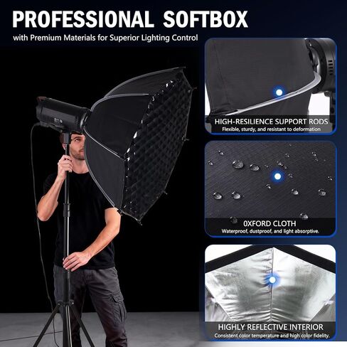 23.6"/60cm Bowens Mount Softbox, Quick Release Octagonal Softbox with Honeycomb Grid, Light Diffusers, Carrying Bag, Professional Soft Box for Studio Photography Lighting Flash in Kuwait