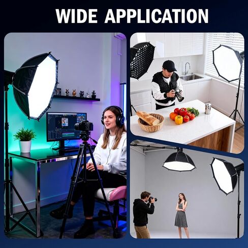 23.6"/60cm Bowens Mount Softbox, Quick Release Octagonal Softbox with Honeycomb Grid, Light Diffusers, Carrying Bag, Professional Soft Box for Studio Photography Lighting Flash in Kuwait