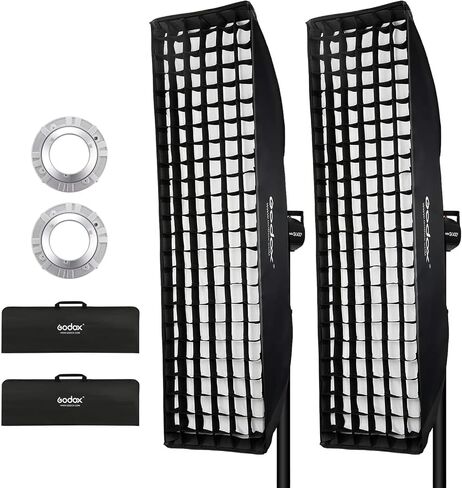 Godox 2-Pack 12x47/30x120cm Strip Softbox with Bowens Mount Speed Ring and Honeycomb Grid for Speedlite, Studio Flash, Monolight – Ideal for Portrait and Product Photography in Kuwait