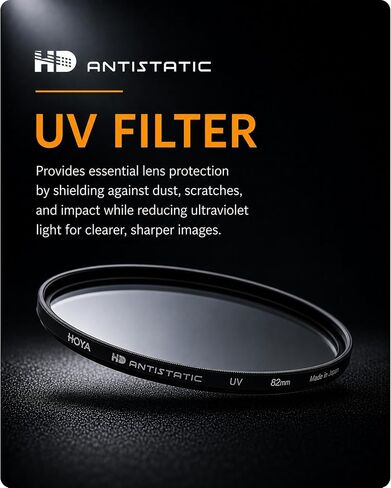 HOYA 58mm HD Antistatic UV Lens Filter, Hardened Glass, Dust Repelling | 4x stronger optical glass, 20-layer multi-coating cuts flare and ghosting, contrast and sharpness, 98.8% light transmission in Saudi Arabia
