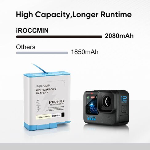 2-Pack 2280mAh High Capacity Battery for GoPro Hero 12, 11, 10, 9 Black Camera in Kuwait