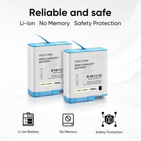 2-Pack 2280mAh High Capacity Battery for GoPro Hero 12, 11, 10, 9 Black Camera in Kuwait