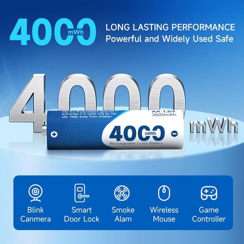 Rechargeable Batteries Lithium 12 Pack,1.5V 4000mWh High Capacity Rechargeable AA Battery, Li-ion Doubel A Batteries for Blink Outdoor Camera in Saudi Arabia