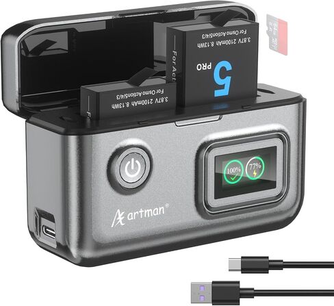Artman Osmo Action 6 5 Pro 4 3 Replacement Batteries, (2 Pack) 2100mAh Action 5 Pro Batteries and 2-Slot Charger with LCD Display, Compatible with DJI Osmo Action 6, Action 5 Pro, Action 4, Action 3 in Kuwait