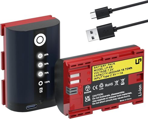 LP LP-E6 LP-E6N Battery and Charger Pack, 2-Pack 2600mAh Battery Compatible with Canon EOS 90D,80D,70D,60D,60DA,7D Mark II,7D,6D Mark II,6D,5D Mark IV,5D Mark III,5D Mark II,5DS,5DS R,R5,R6 Cameras in Kuwait
