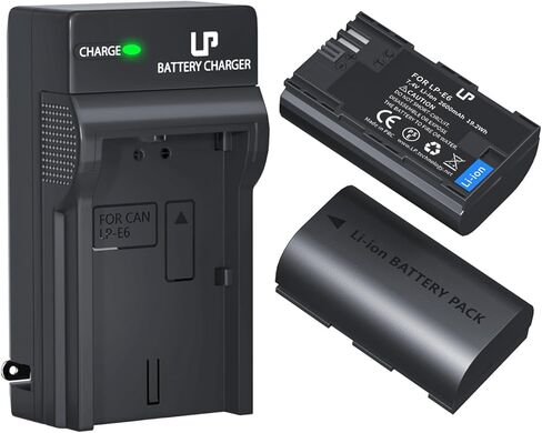 LP LP-E6 LP-E6N Battery and Charger Pack, 2-Pack 2600mAh Battery Compatible with Canon EOS 90D,80D,70D,60D,60DA,7D Mark II,7D,6D Mark II,6D,5D Mark IV,5D Mark III,5D Mark II,5DS,5DS R,R5,R6 Cameras in Saudi Arabia