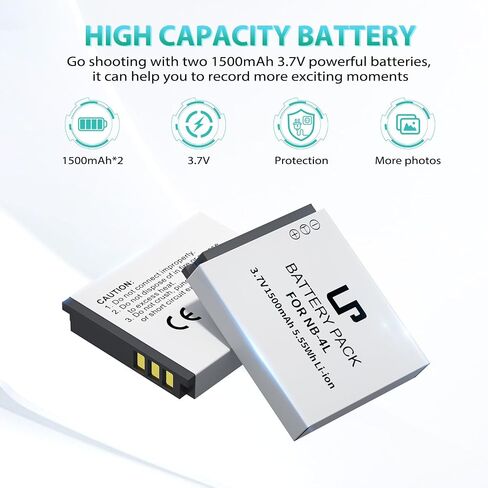 LP NB-4L Battery Charger Pack, 2-Pack 1500mah Battery for Canon PowerShot ELPH 100 HS 300 HS 330 HS 310 HS SD1000 SD1100 is SD1400 is SD200 SD30 SD300 SD40 SD400 SD600 SD750 SD780 is SD940 is and more in Kuwait