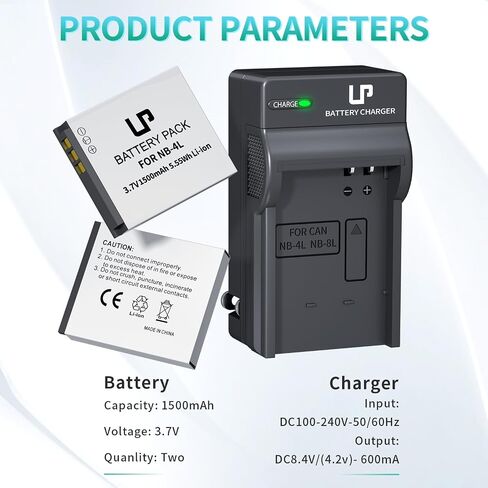 LP NB-4L Battery Charger Pack, 2-Pack 1500mah Battery for Canon PowerShot ELPH 100 HS 300 HS 330 HS 310 HS SD1000 SD1100 is SD1400 is SD200 SD30 SD300 SD40 SD400 SD600 SD750 SD780 is SD940 is and more in Kuwait