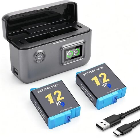 2Pack Battery, Dual-Slot LCD Display Charger Box for Hero 12/11/10/9 Black | with Type-C Charging Cord Cable Compatible with Hero 12/11/10/9 Black Official 2000mah in Kuwait