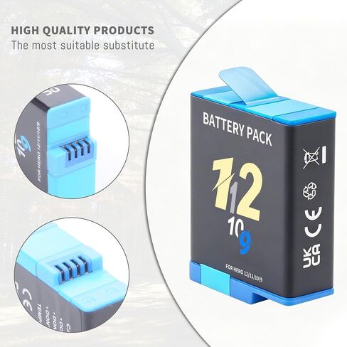 2Pack Battery, Dual-Slot LCD Display Charger Box for Hero 12/11/10/9 Black | with Type-C Charging Cord Cable Compatible with Hero 12/11/10/9 Black Official 2000mah in Kuwait