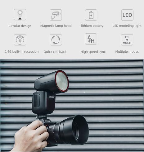 Godox V1 V1S V1 S V1-S Sony Flash, 76Ws 2.4G TTL Round Head Flash Speedlight, 1.5 sec Recycle Time,1/8000 HSS, 480 Full Power Shots, 2980mAh Lithimu Battery (USA Version) in Kuwait