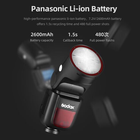 Godox V1 V1S V1 S V1-S Sony Flash, 76Ws 2.4G TTL Round Head Flash Speedlight, 1.5 sec Recycle Time,1/8000 HSS, 480 Full Power Shots, 2980mAh Lithimu Battery (USA Version) in Kuwait