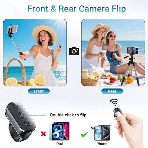 Wireless Ring Remote for iPhone Android Camera with Zoom. Phone Front/Rear Camera Flip Shutter, Must Have Selfie Accessories for Content Creator Tiktok YouTube Photo Video Recording in Kuwait