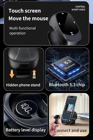 Remote Control Scrolling Ring for Tiktok with Phone Stand & Touchpad, Portable Handheld Air Finger Ring Bluetooth Mouse Camera Shutter Remote Page Turner for i-Phone, Android, iOS, i-Pad, Tablet App in Kuwait