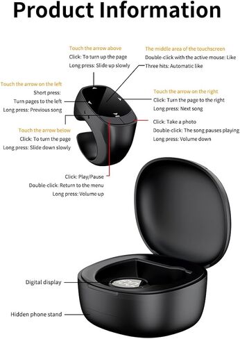 Remote Control Scrolling Ring for Tiktok with Phone Stand & Touchpad, Portable Handheld Air Finger Ring Bluetooth Mouse Camera Shutter Remote Page Turner for i-Phone, Android, iOS, i-Pad, Tablet App in Kuwait