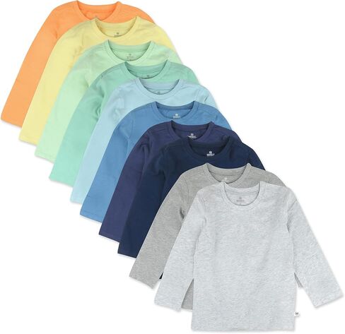 HonestBaby Baby-Boys 10 Pack Long Sleeve T Shirts 100% Organic Cotton for Toddler, Boys, Girls in Kuwait