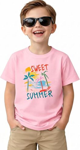 Haloumoning Toddler Baby Boy Short Sleeve Graphic T-Shirts Kids Dinos,Animals,Beach Summer Crew Neck Tee Tops 9M-8Y in Kuwait