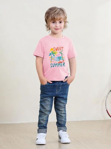 Haloumoning Toddler Baby Boy Short Sleeve Graphic T-Shirts Kids Dinos,Animals,Beach Summer Crew Neck Tee Tops 9M-8Y in Kuwait