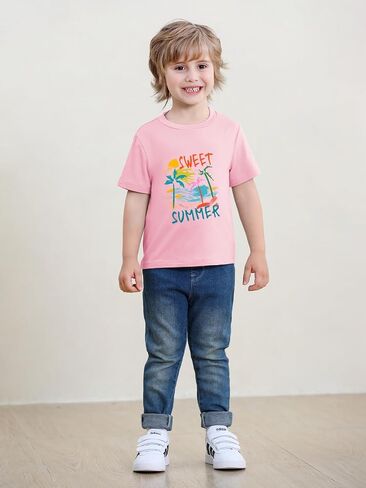 Haloumoning Toddler Baby Boy Short Sleeve Graphic T-Shirts Kids Dinos,Animals,Beach Summer Crew Neck Tee Tops 9M-8Y in Kuwait