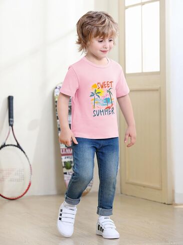 Haloumoning Toddler Baby Boy Short Sleeve Graphic T-Shirts Kids Dinos,Animals,Beach Summer Crew Neck Tee Tops 9M-8Y in Kuwait