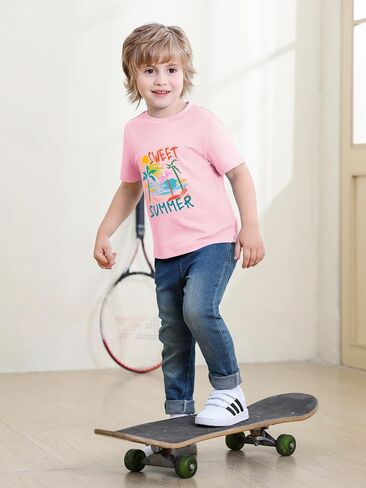 Haloumoning Toddler Baby Boy Short Sleeve Graphic T-Shirts Kids Dinos,Animals,Beach Summer Crew Neck Tee Tops 9M-8Y in Kuwait