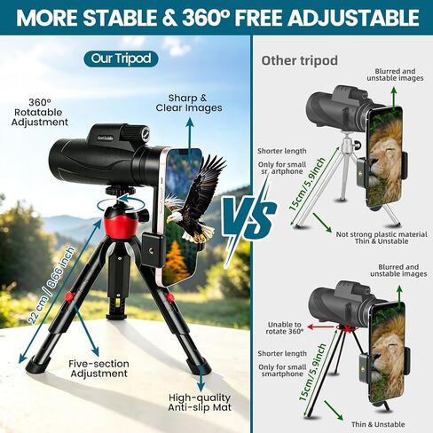 Monocular Telescope 8x42 HD for Adults with Tripod & Phone Adapter, BAK-4 Prism & FMC Lens Waterproof Compact for Bird Watching Stargazing Camping Hiking Hunting Wildlife Travel in Kuwait