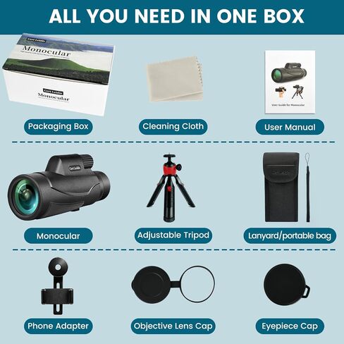 Monocular Telescope 8x42 HD for Adults with Tripod & Phone Adapter, BAK-4 Prism & FMC Lens Waterproof Compact for Bird Watching Stargazing Camping Hiking Hunting Wildlife Travel in Kuwait