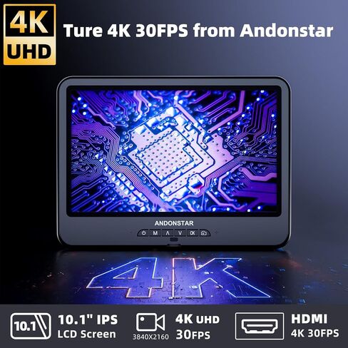 Andonstar AD208S-FA 4K HDMI Digital Microscope for Soldering 10.1" Screen | Articulating Boom Arm, 4K HDMI, 3840P UHD Video Audio Record, Electronic Microscope with Anti-Static Mat, 64GB Card in Kuwait